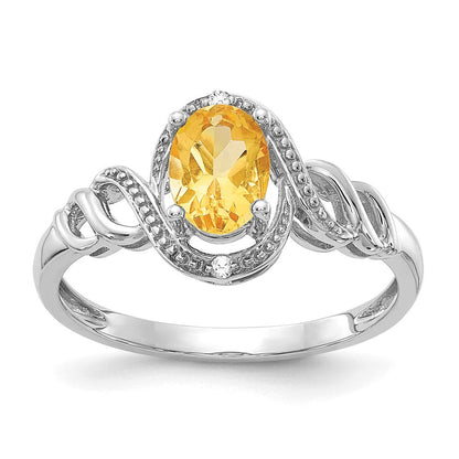 14K Weißgold Ring mit Citrin und echten Diamanten
