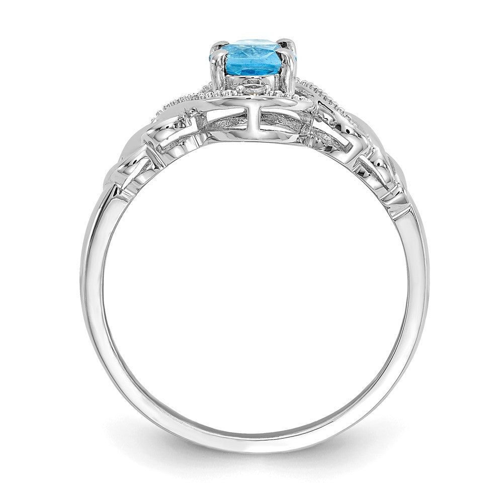 10K Weißgoldring mit hellem Swiss-Blue-Topas und Diamanten