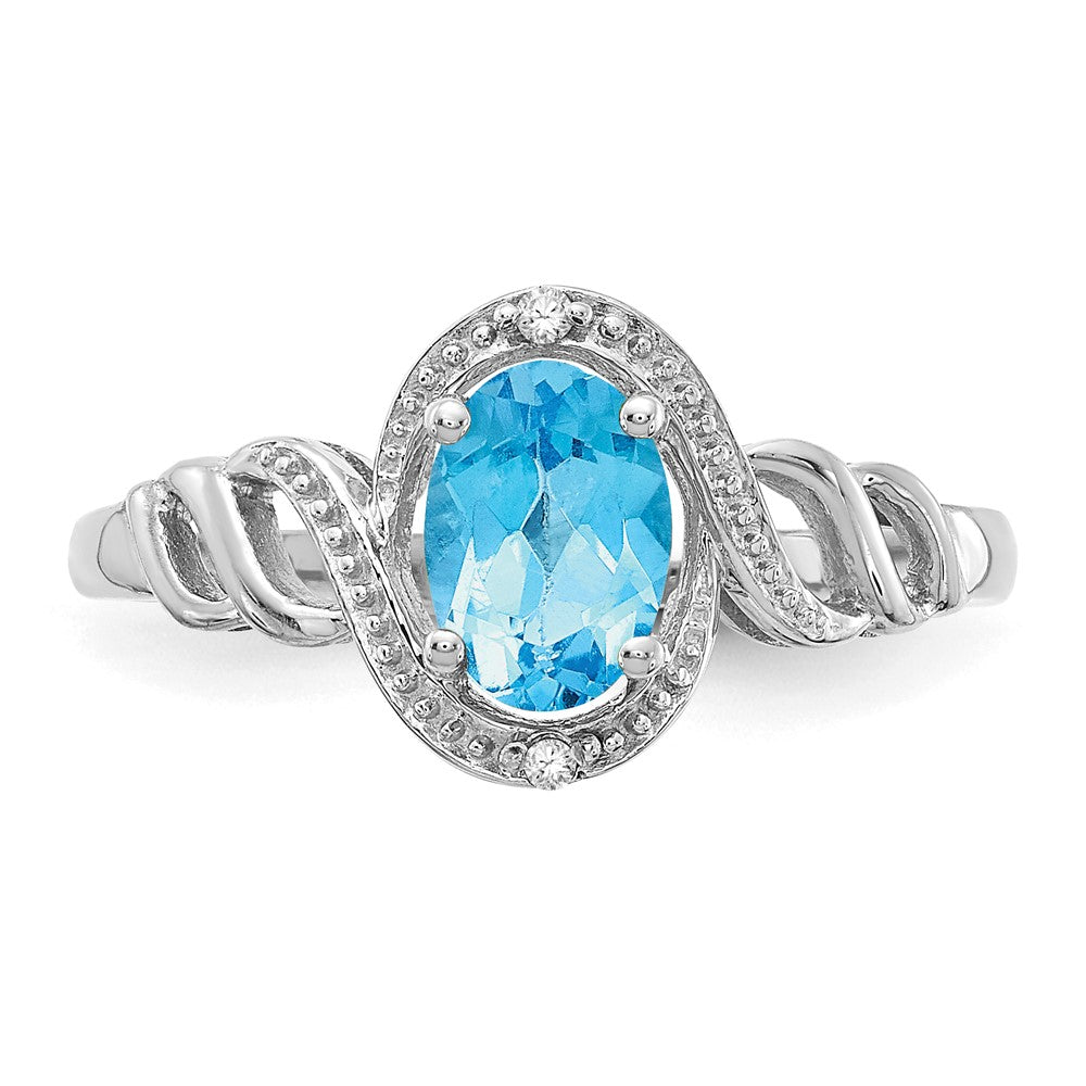 10K Weißgoldring mit hellem Swiss-Blue-Topas und Diamanten