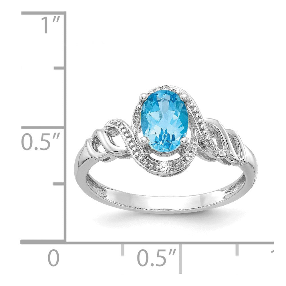 10K Weißgoldring mit hellem Swiss-Blue-Topas und Diamanten
