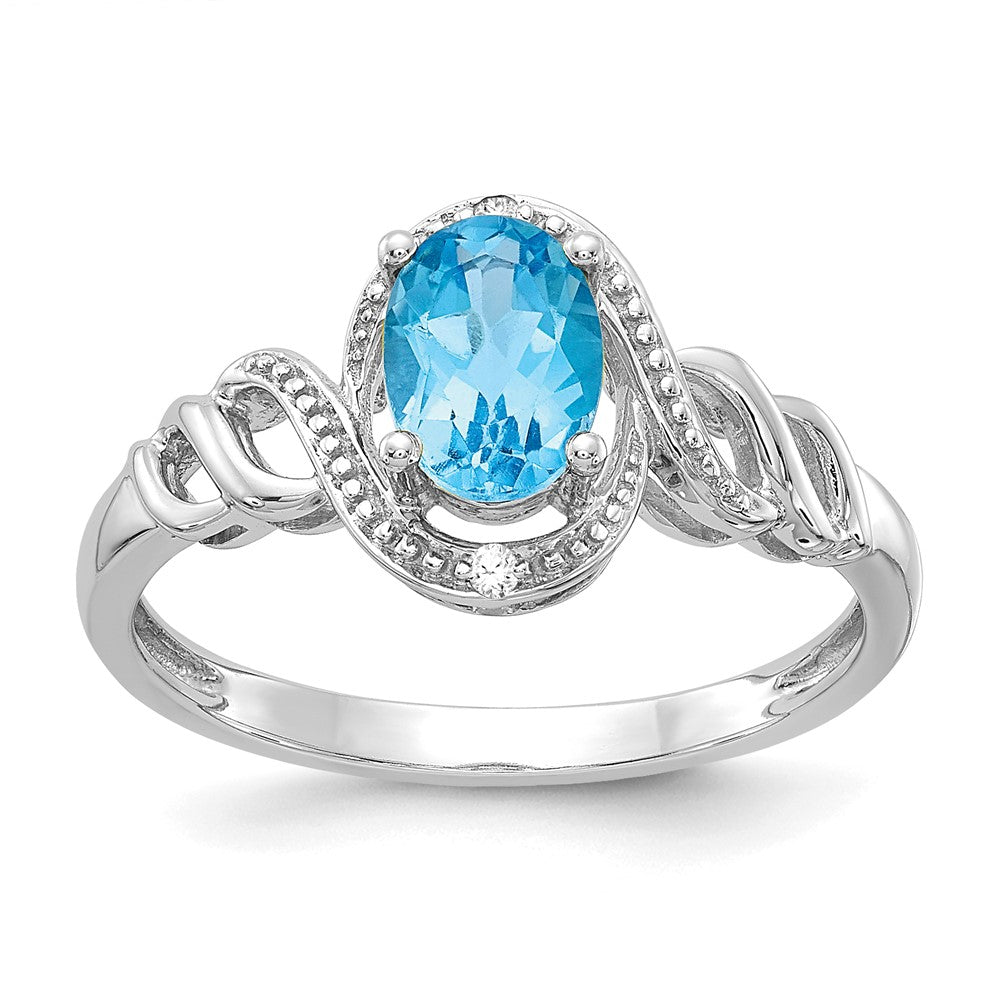10K Weißgoldring mit hellem Swiss-Blue-Topas und Diamanten