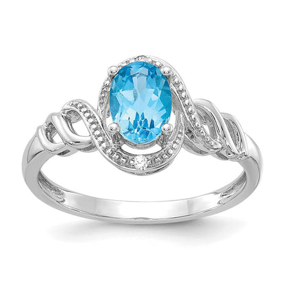10K Weißgoldring mit hellem Swiss-Blue-Topas und Diamanten