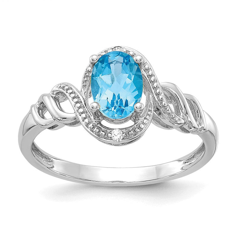14K Weißgoldring mit hellblauem Swiss-Blue-Topas und echten Diamanten