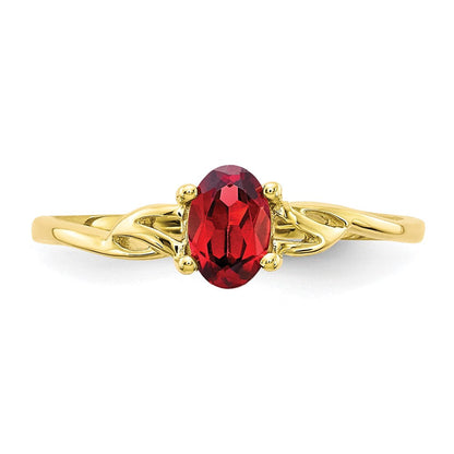 10K Gelbgold Ring mit poliertem echtem Granat-Geburtsstein