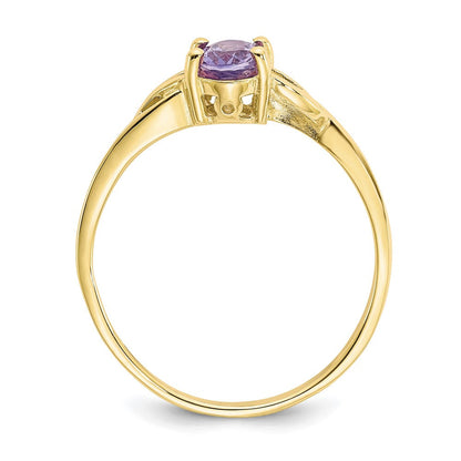 10K Gelbgold Ring mit polierter Oberfläche und echtem Amethyst-Geburtsstein