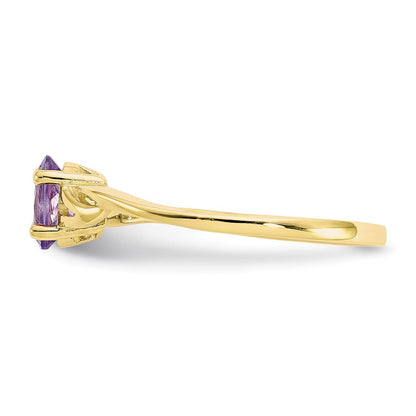 10K Gelbgold Ring mit polierter Oberfläche und echtem Amethyst-Geburtsstein