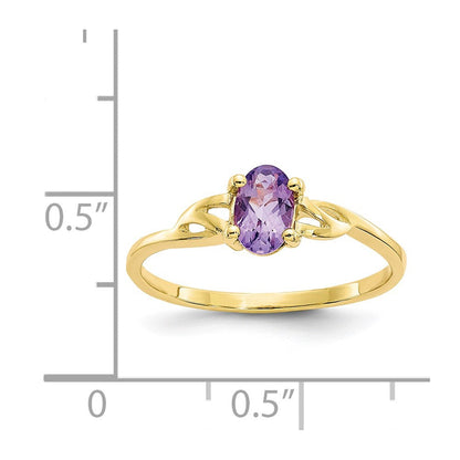 10K Gelbgold Ring mit polierter Oberfläche und echtem Amethyst-Geburtsstein