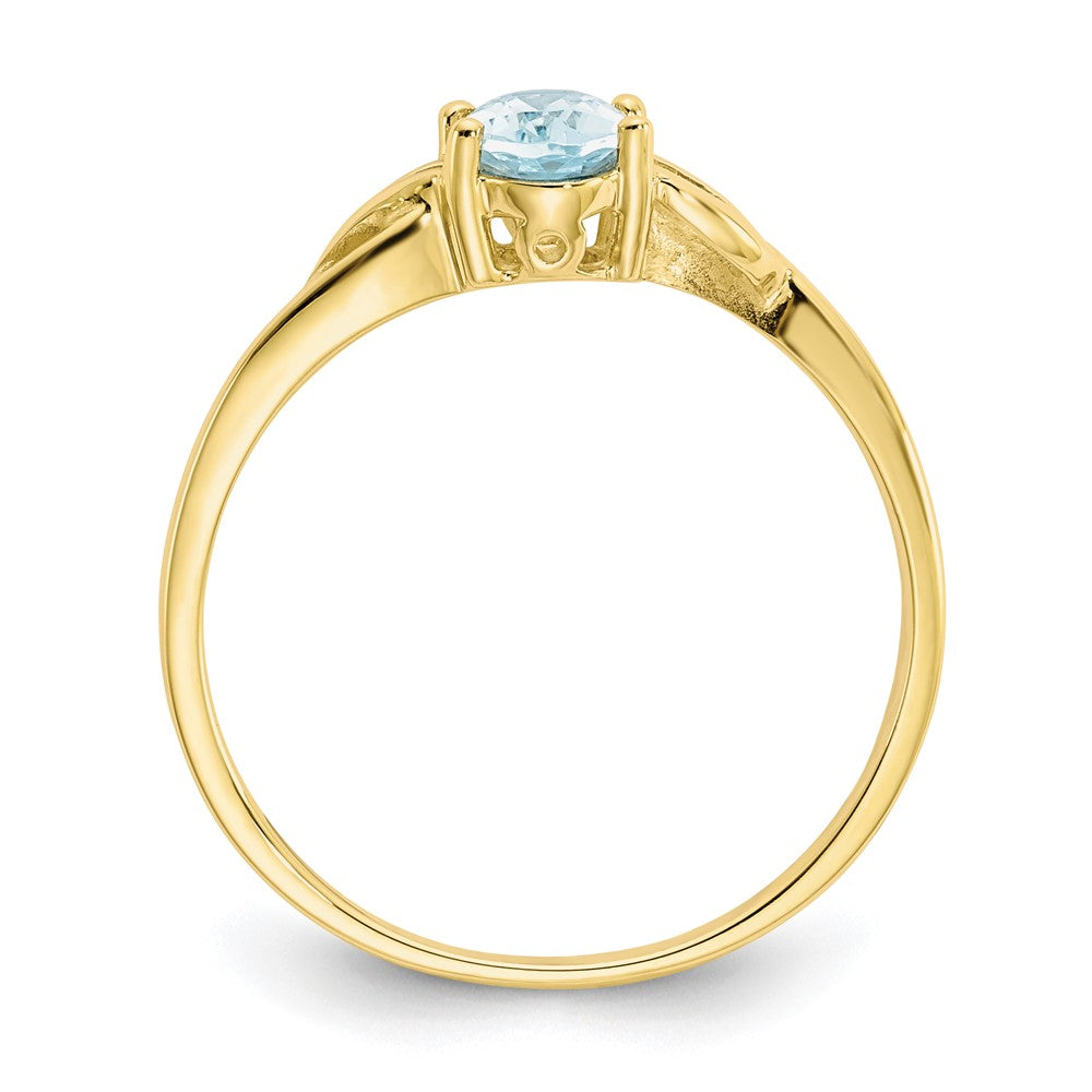 10K Gelbgold Polierter Echter Aquamarin-Geburtsstein-Ring