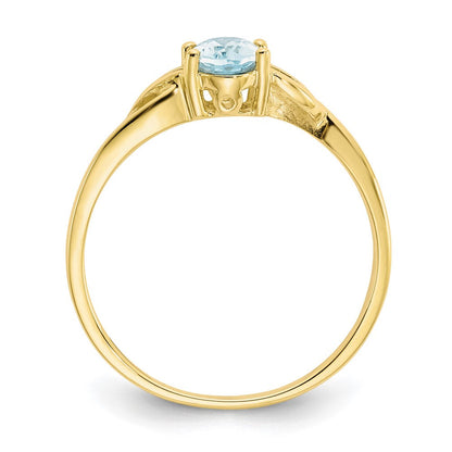 10K Gelbgold Polierter Echter Aquamarin-Geburtsstein-Ring