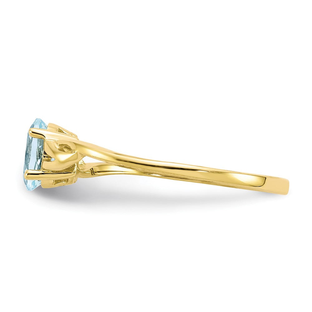 10K Gelbgold Polierter Echter Aquamarin-Geburtsstein-Ring