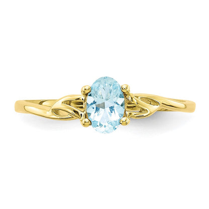 10K Gelbgold Polierter Echter Aquamarin-Geburtsstein-Ring