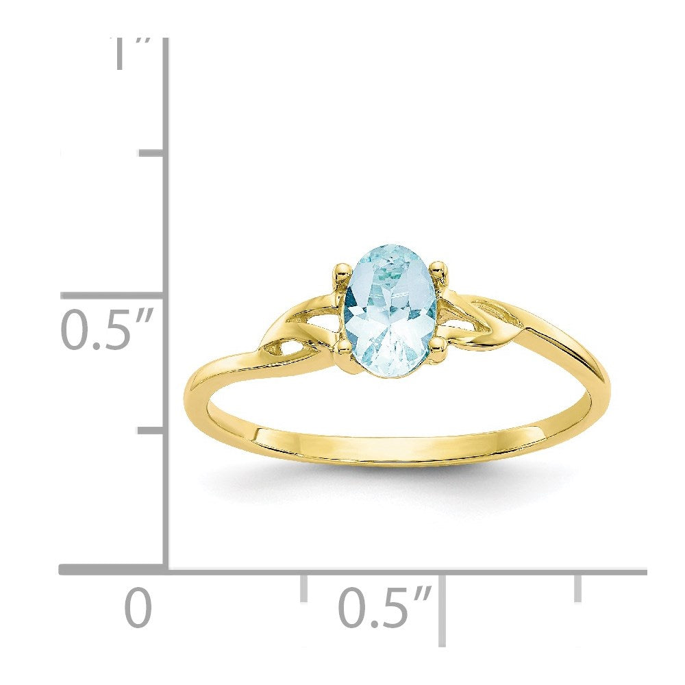 10K Gelbgold Polierter Echter Aquamarin-Geburtsstein-Ring