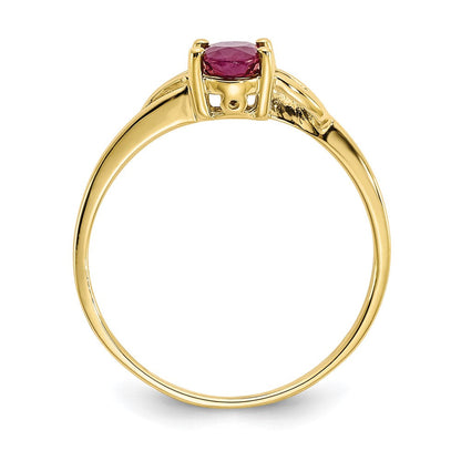 10K Gelbgold Ring mit poliertem, echtem Rubin-Geburtsstein