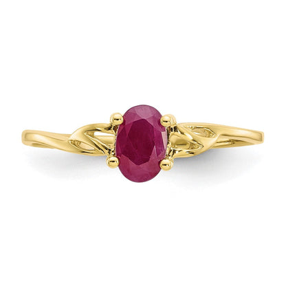 10K Gelbgold Ring mit poliertem, echtem Rubin-Geburtsstein