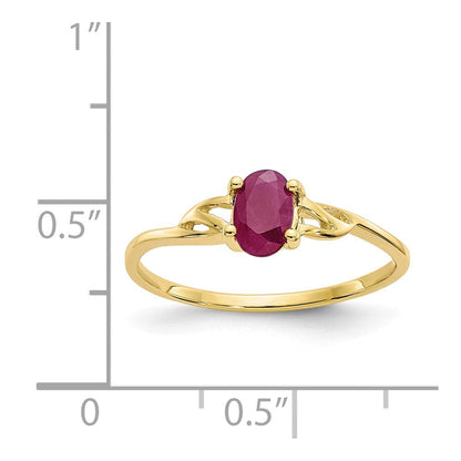 10K Gelbgold Ring mit poliertem, echtem Rubin-Geburtsstein