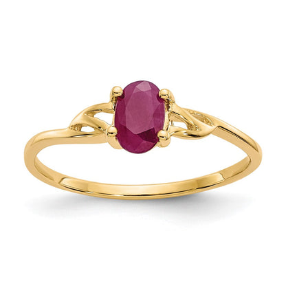 10K Gelbgold Ring mit poliertem, echtem Rubin-Geburtsstein