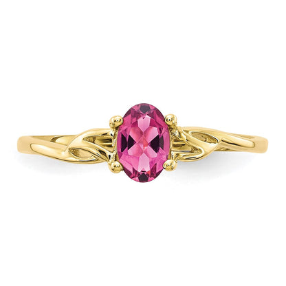 10K Gelbgold Ring mit poliertem echtem Rosa Turmalin Geburtsstein