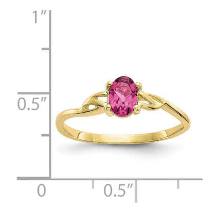 10K Gelbgold Ring mit poliertem echtem Rosa Turmalin Geburtsstein