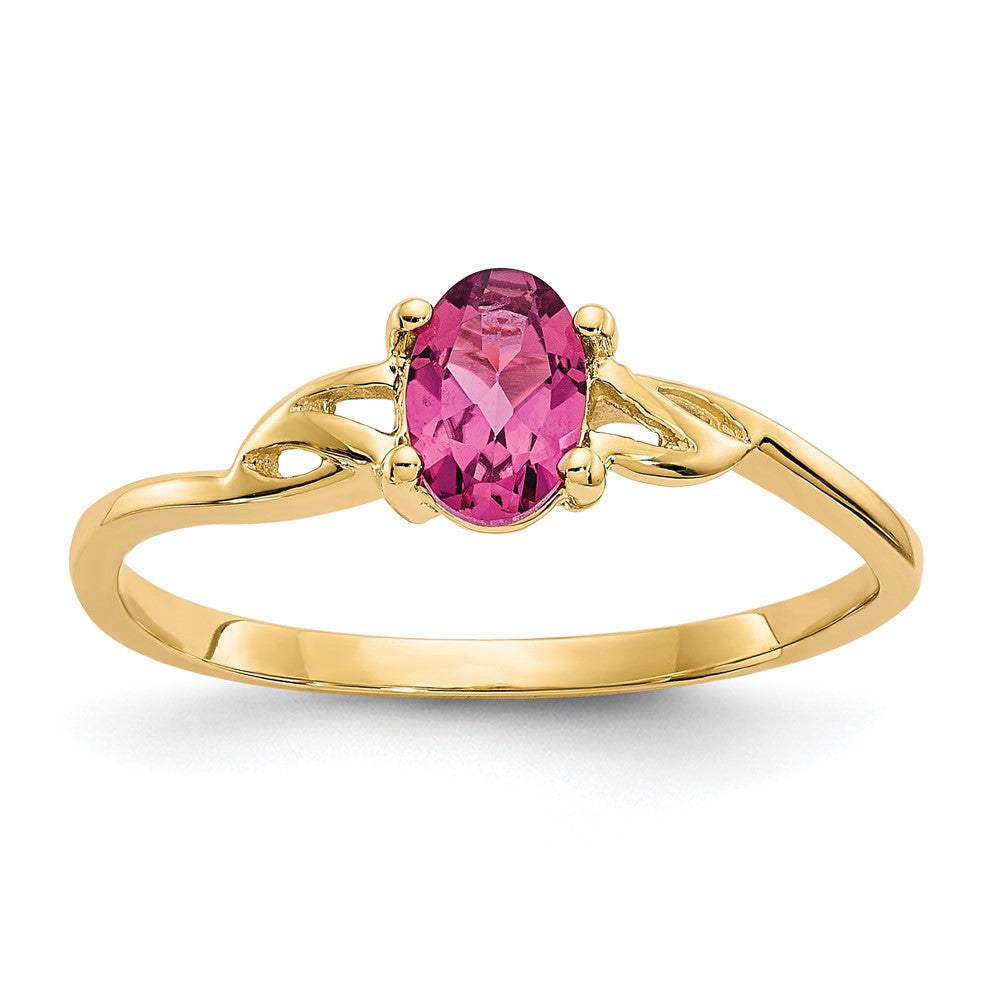 10K Gelbgold Ring mit poliertem echtem Rosa Turmalin Geburtsstein