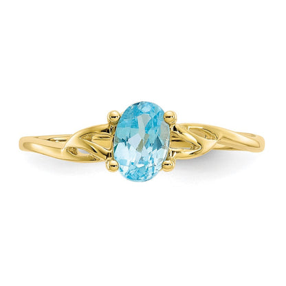10K Gelbgold Ring mit poliertem echtem Blautopas-Geburtsstein