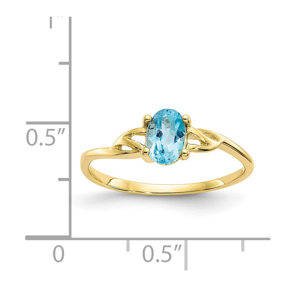 10K Gelbgold Ring mit poliertem echtem Blautopas-Geburtsstein