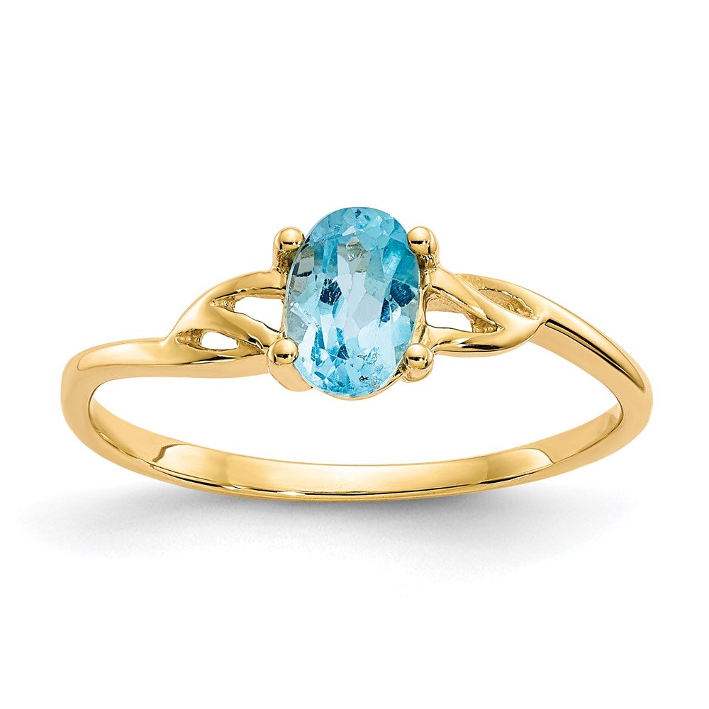 10K Gelbgold Ring mit poliertem echtem Blautopas-Geburtsstein