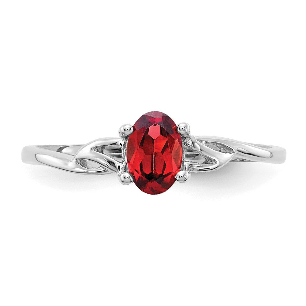 14K Weißgold Ring mit polierter Oberfläche und echtem Granat-Geburtsstein