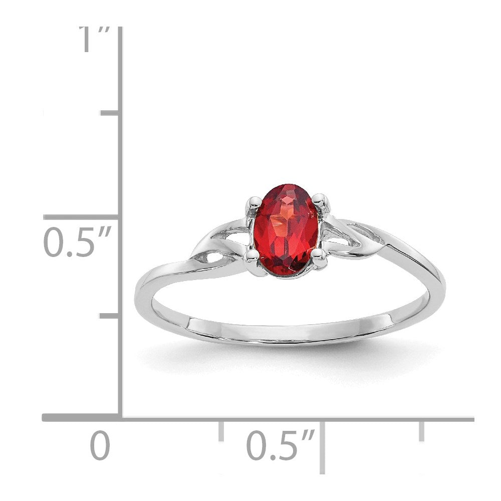 14K Weißgold Ring mit polierter Oberfläche und echtem Granat-Geburtsstein