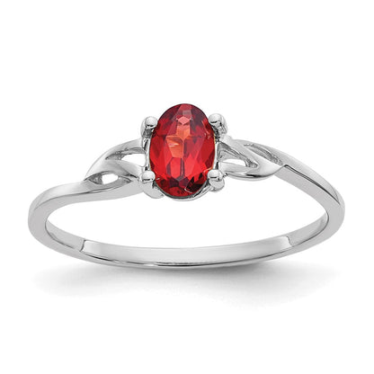 14K Weißgold Ring mit polierter Oberfläche und echtem Granat-Geburtsstein