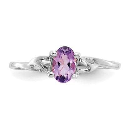 14K Weißgold Ring mit Politur und echtem Amethyst-Geburtsstein