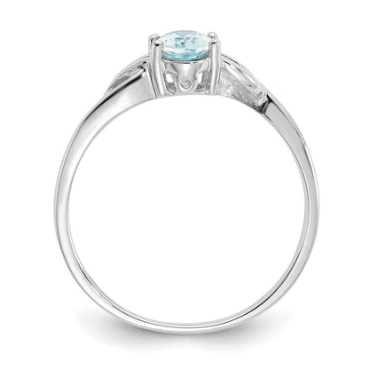 14K Weißgold Ring mit Hochglanzpolitur und echtem Aquamarin-Geburtsstein