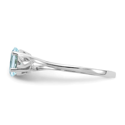 14K Weißgold Ring mit Hochglanzpolitur und echtem Aquamarin-Geburtsstein