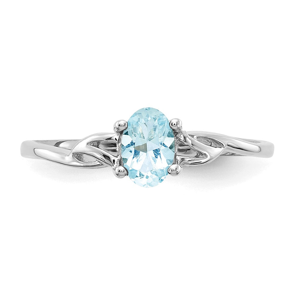 14K Weißgold Ring mit Hochglanzpolitur und echtem Aquamarin-Geburtsstein