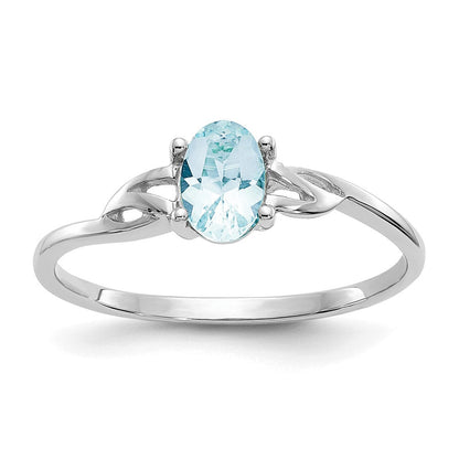 14K Weißgold Ring mit Hochglanzpolitur und echtem Aquamarin-Geburtsstein