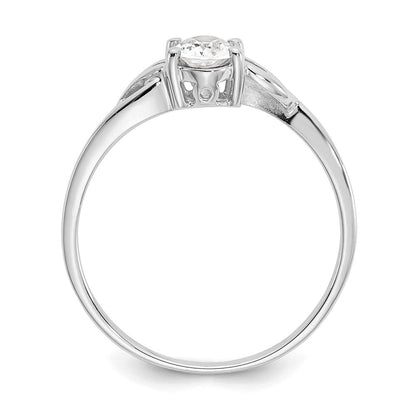 14K Weißgold Ring mit echtem Weißem Topas, Geburtsstein, poliert