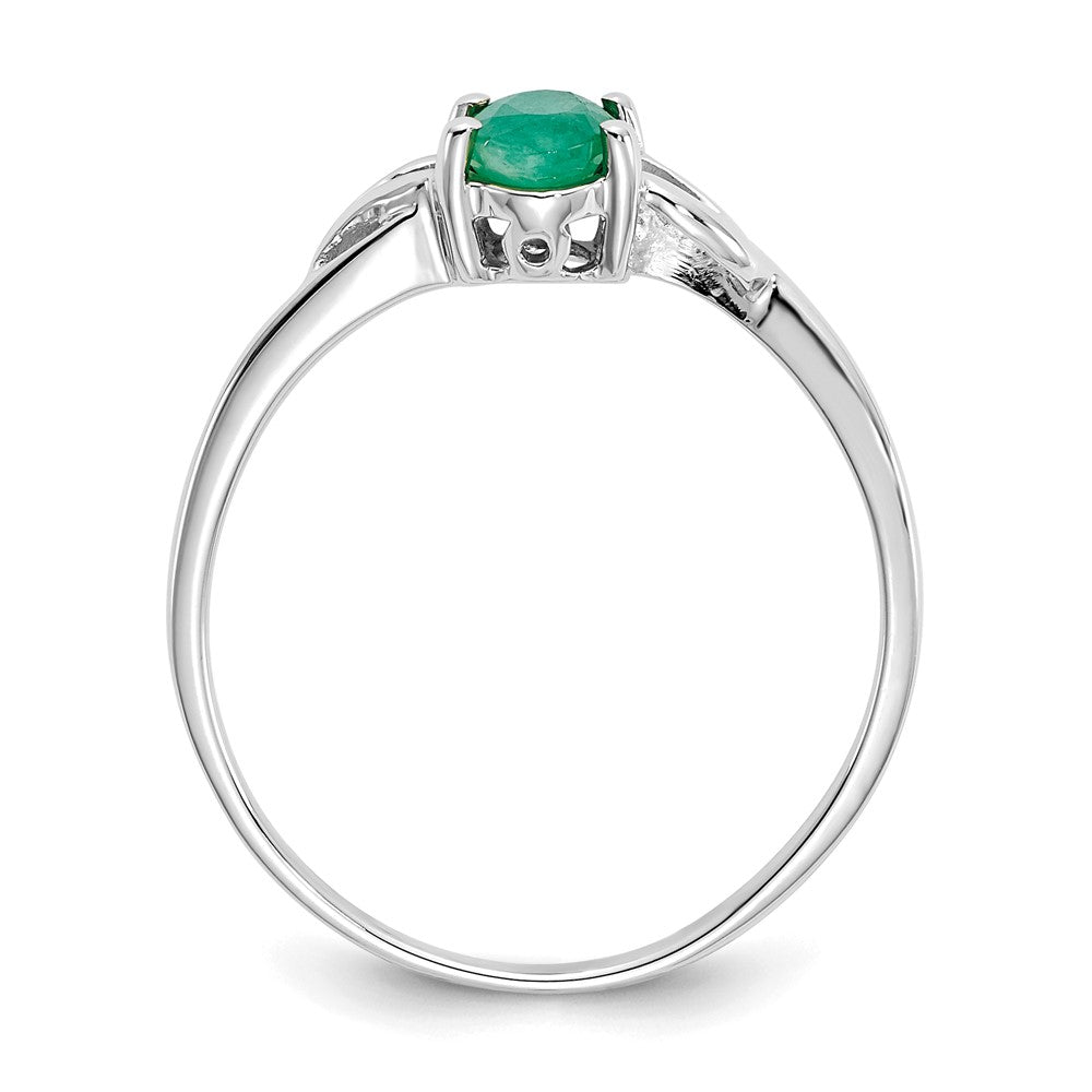 14K Weißgold Ring mit poliertem echtem Smaragd-Geburtsstein