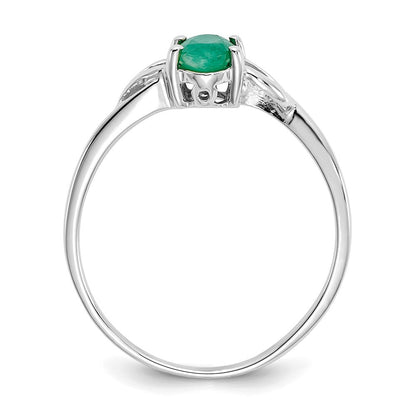 14K Weißgold Ring mit poliertem echtem Smaragd-Geburtsstein