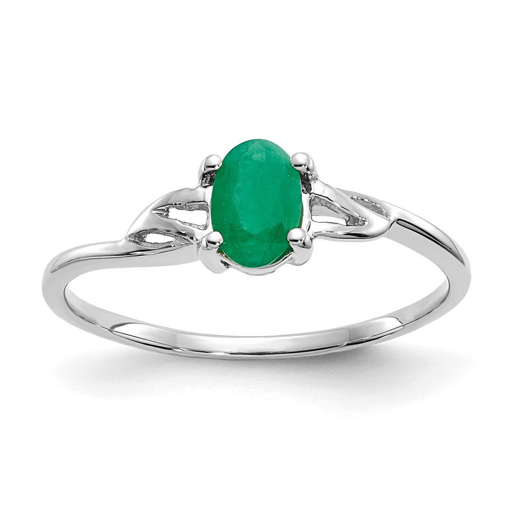 14K Weißgold Ring mit poliertem echtem Smaragd-Geburtsstein