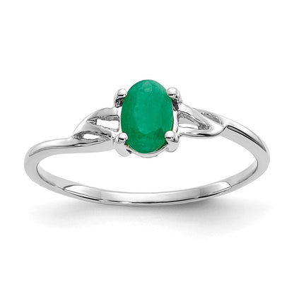 14K Weißgold Ring mit poliertem echtem Smaragd-Geburtsstein