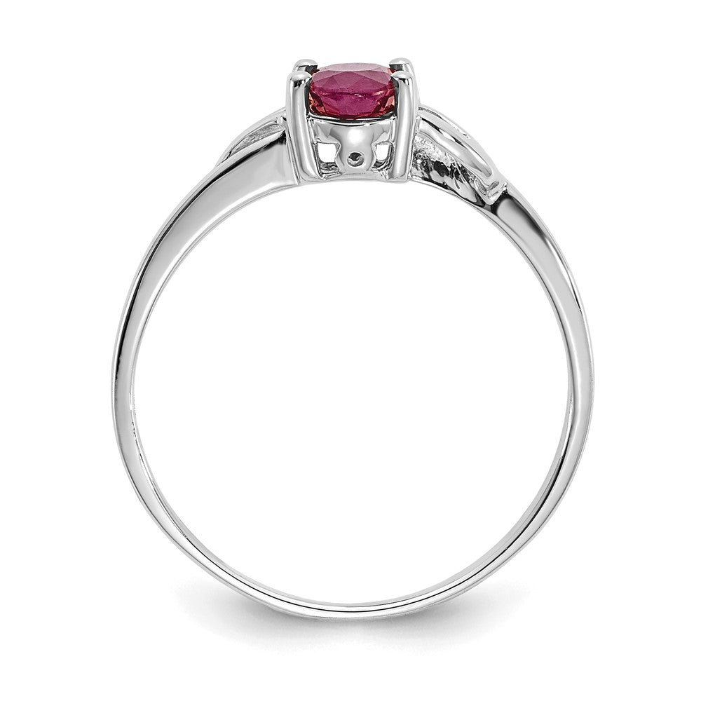 14K Weißgold Ring mit poliertem, echtem Rubin-Geburtsstein