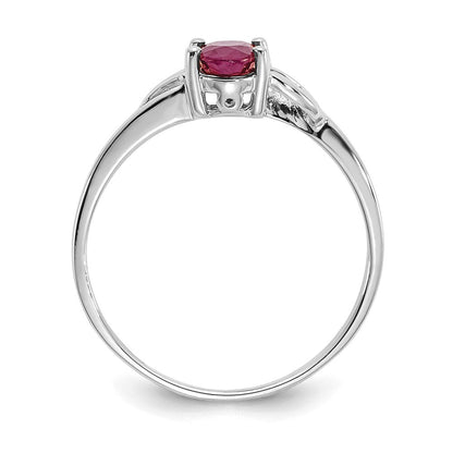 14K Weißgold Ring mit poliertem, echtem Rubin-Geburtsstein