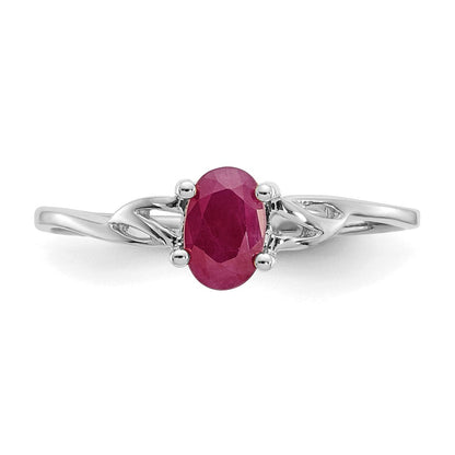 14K Weißgold Ring mit poliertem, echtem Rubin-Geburtsstein