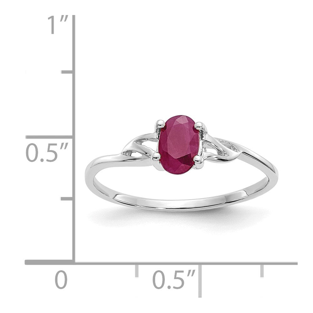 14K Weißgold Ring mit poliertem, echtem Rubin-Geburtsstein