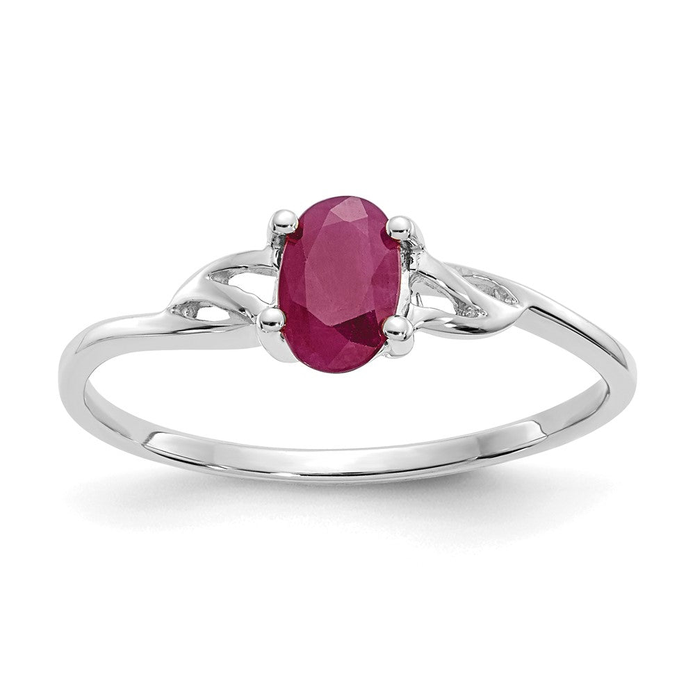 14K Weißgold Ring mit poliertem, echtem Rubin-Geburtsstein