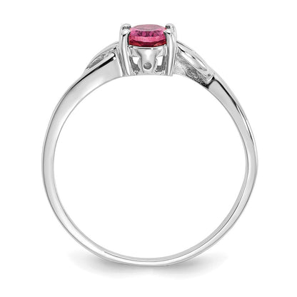 10K Weißgold Ring mit poliertem, echtem Rosa Turmalin-Geburtsstein