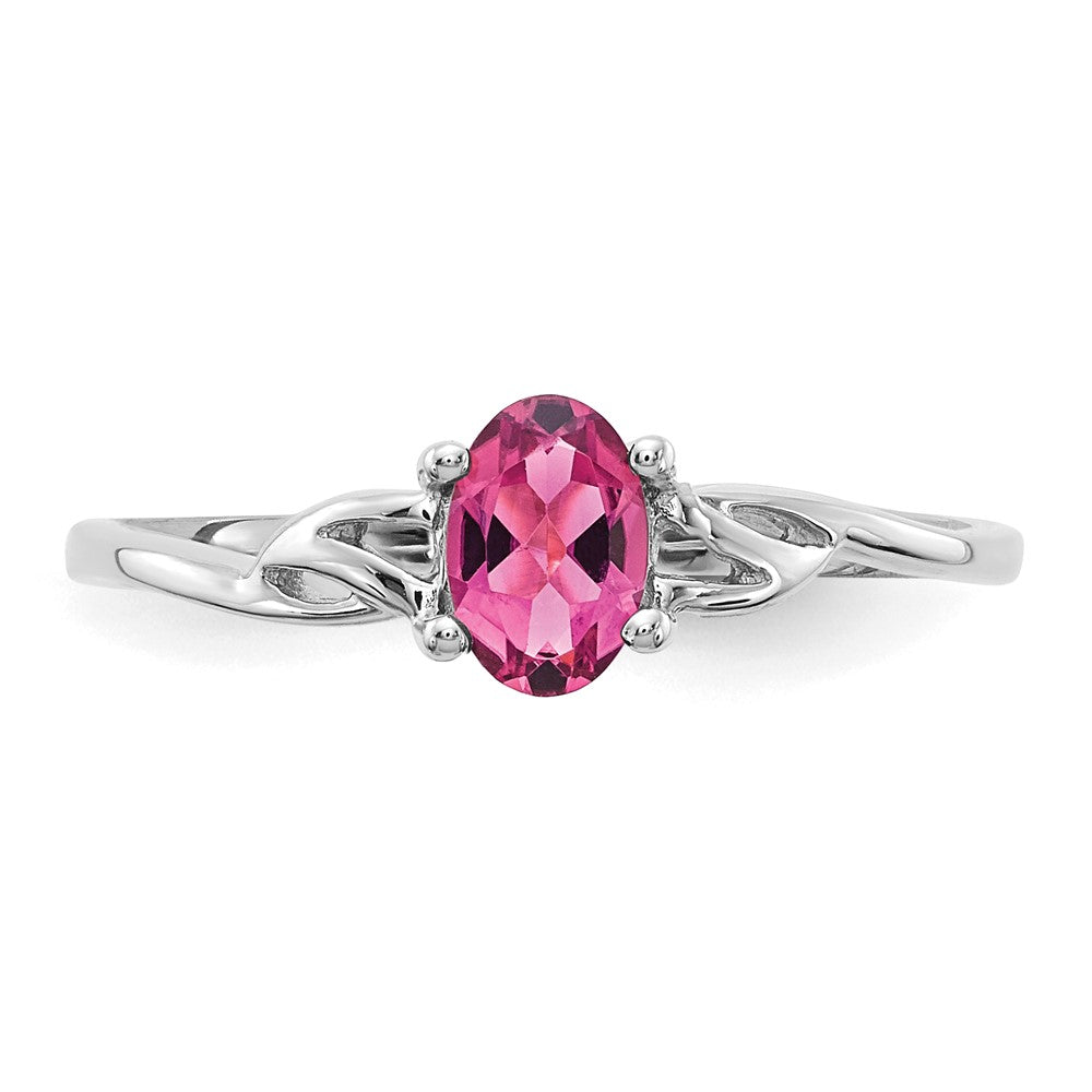 10K Weißgold Ring mit poliertem, echtem Rosa Turmalin-Geburtsstein