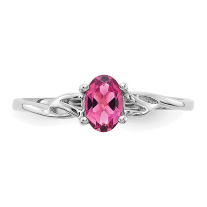 10K Weißgold Ring mit poliertem, echtem Rosa Turmalin-Geburtsstein