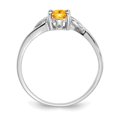 14K Weißgold Ring mit Politur und echtem Citrin-Geburtsstein
