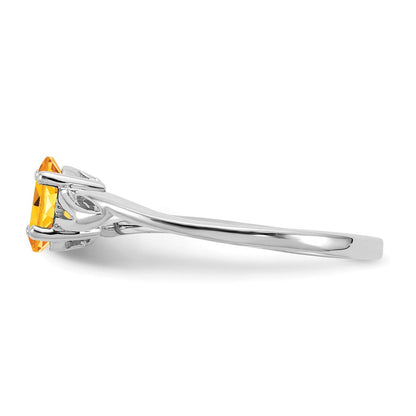 14K Weißgold Ring mit Politur und echtem Citrin-Geburtsstein