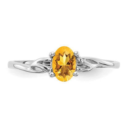 14K Weißgold Ring mit Politur und echtem Citrin-Geburtsstein
